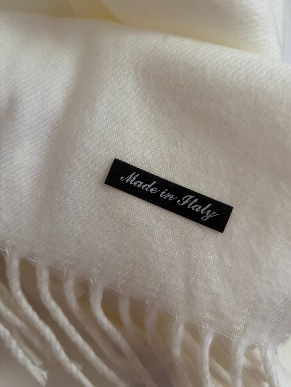 Made in Italy Oversized Soft Scarf or Shawl with Fringe, Ivory or Cream, Bridal